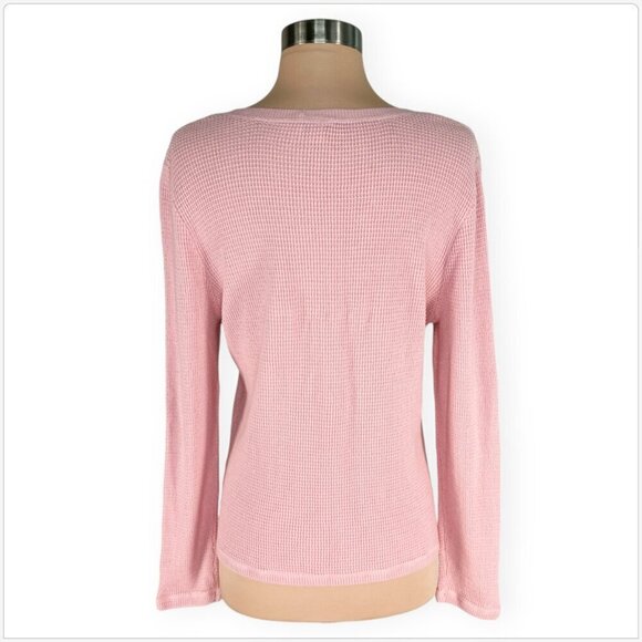 J. Jill Pink Thermal Knit Henley Sweater Top with Colorful Knit Buttons L - Picture 2 of 3